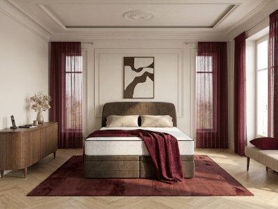 Ensemble avec lit coffre boxspring VELORA velours lisse + matelas