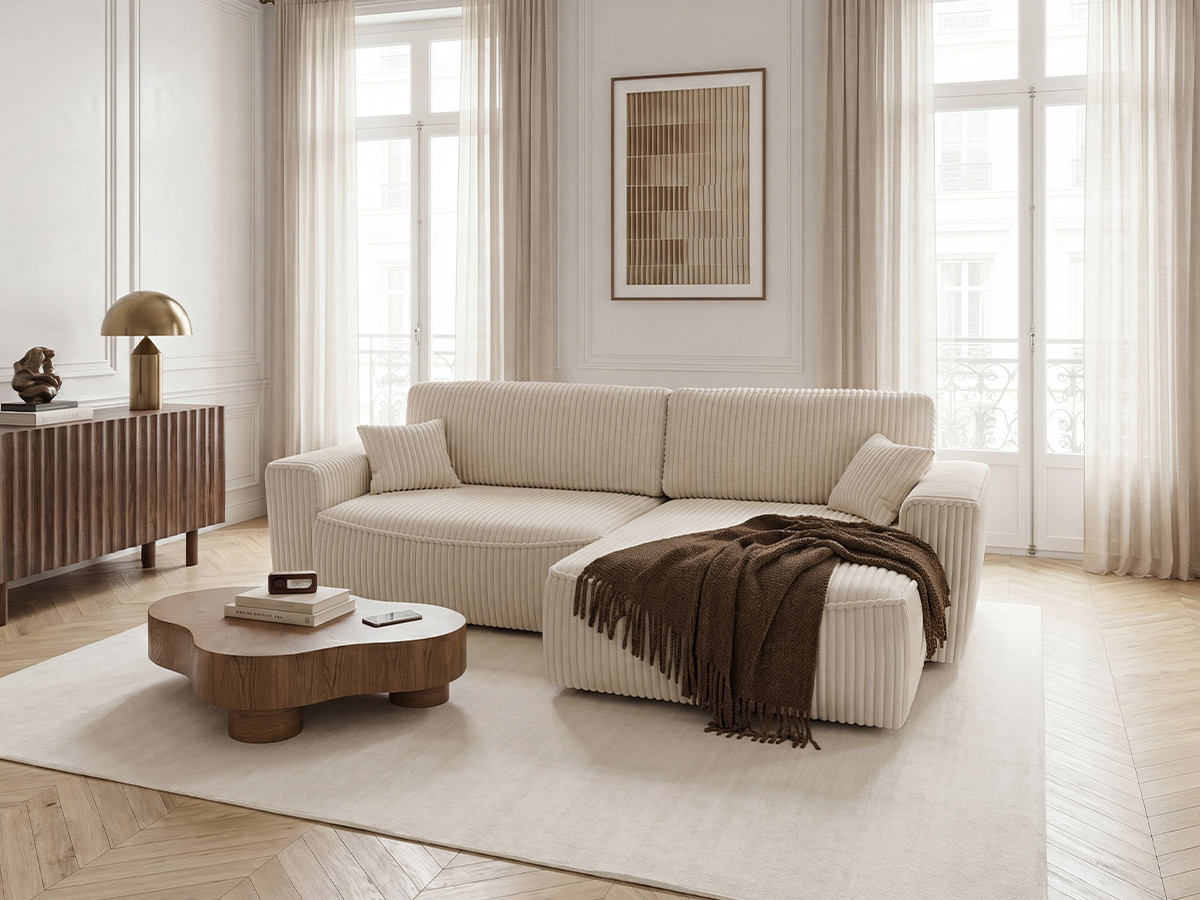 Canapé d'angle réversible convertible coffre AUSTIN gros velours côtelé