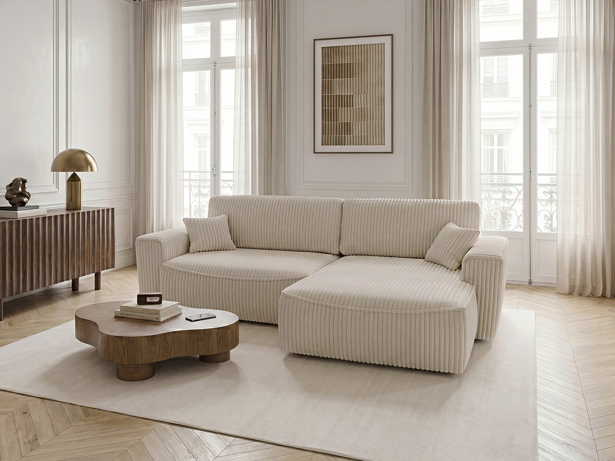 Canapé d'angle réversible convertible coffre AUSTIN gros velours côtelé