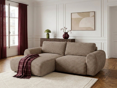 Canapé d'angle compact convertible coffre LUCIEN gros côtelé doux