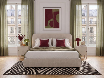 Ensemble avec lit coffre ELIXA tissu texturé + matelas hybride