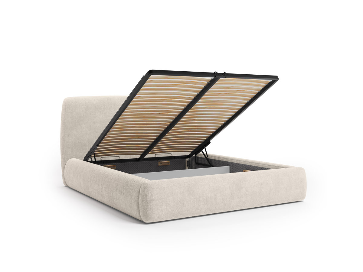 Ensemble avec lit coffre ELIXA tissu texturé + matelas hybride