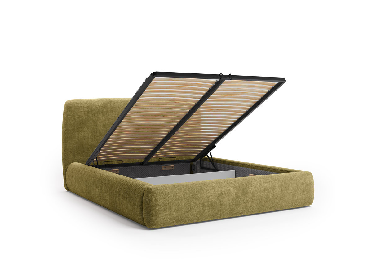 Ensemble avec lit coffre ELIXA tissu texturé + matelas hybride