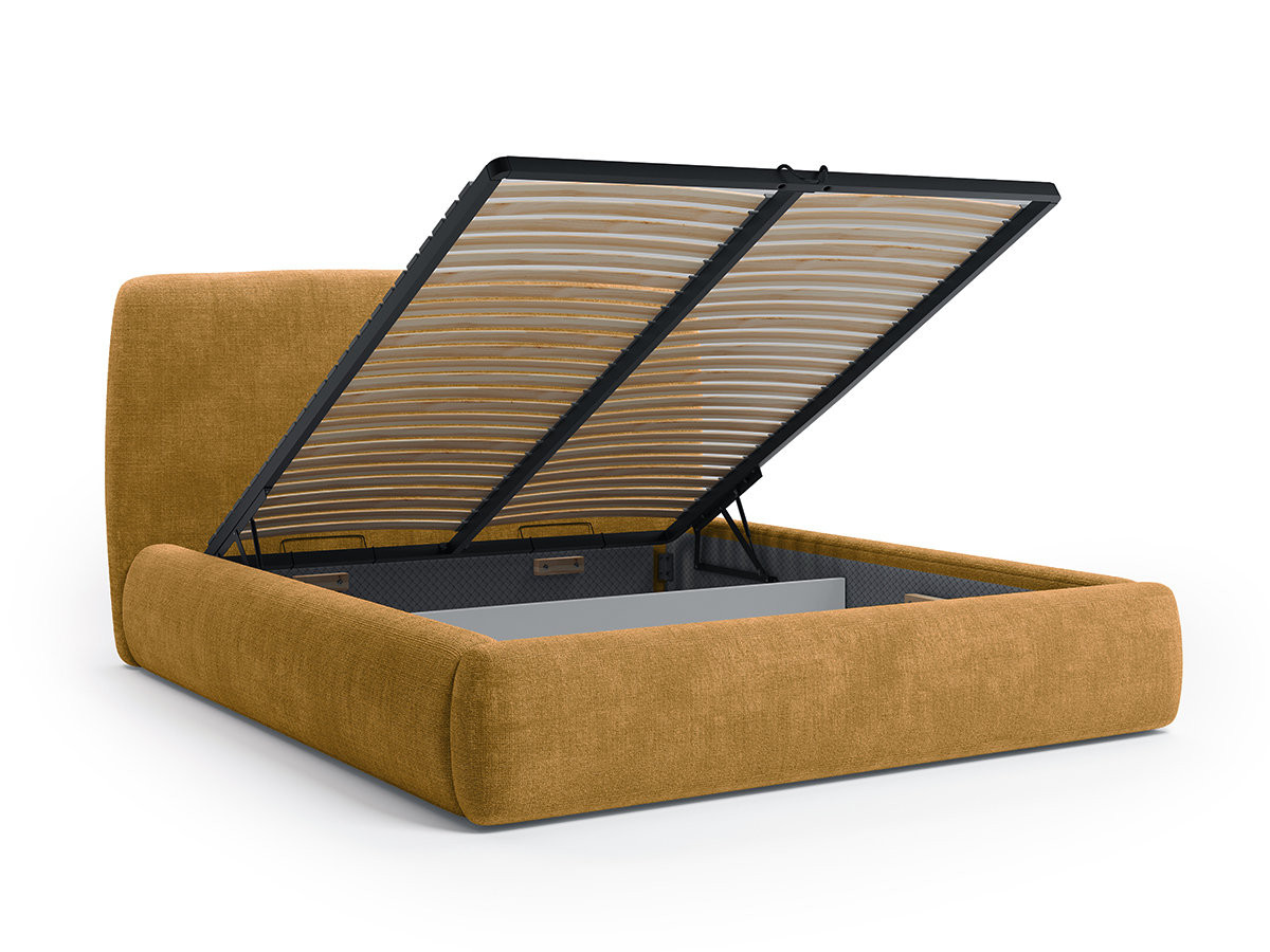 Ensemble avec lit coffre ELIXA tissu texturé + matelas hybride