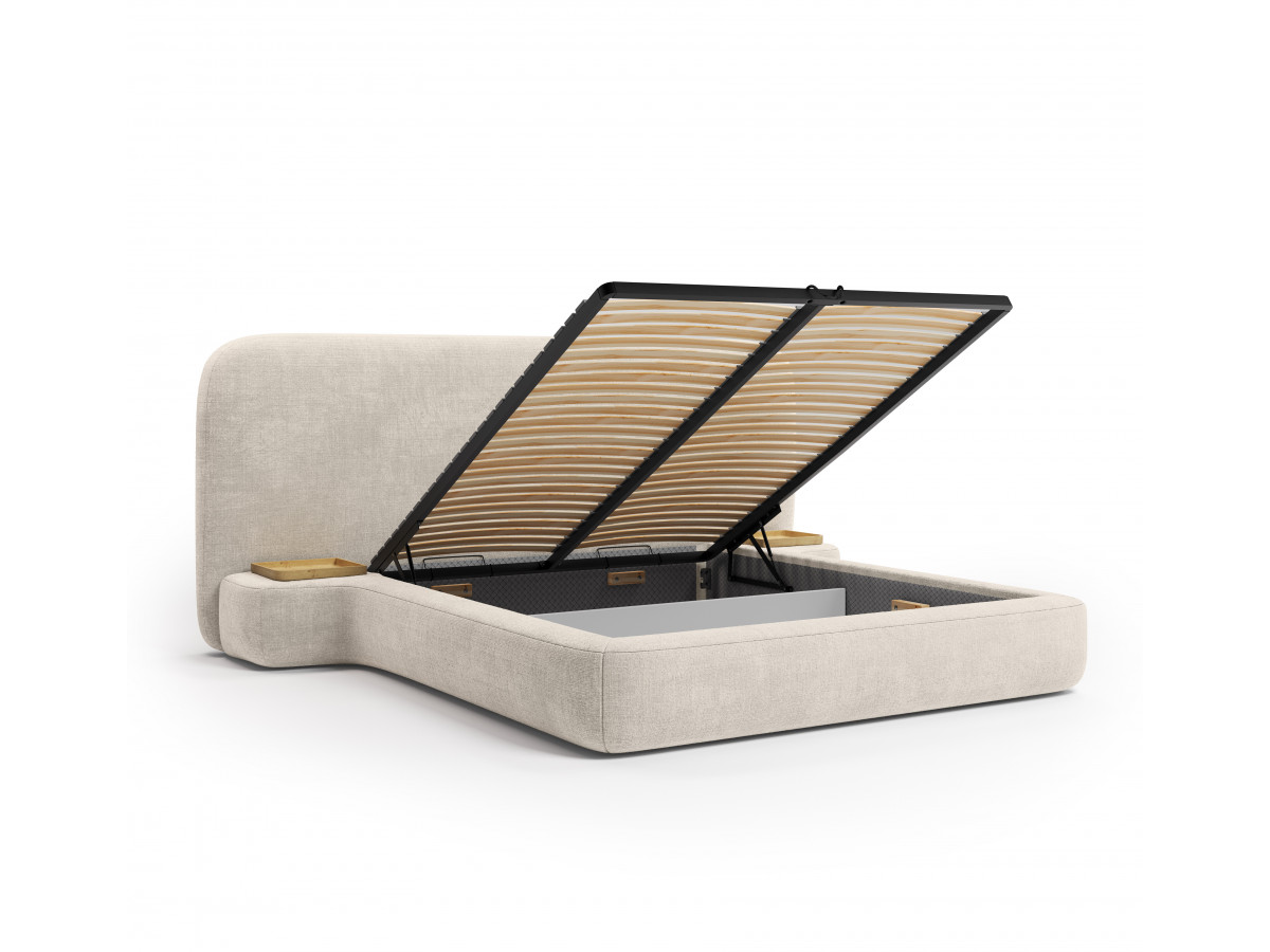 Ensemble avec lit coffre AURAE avec chevets intégrés + matelas hybride beige — vue 6