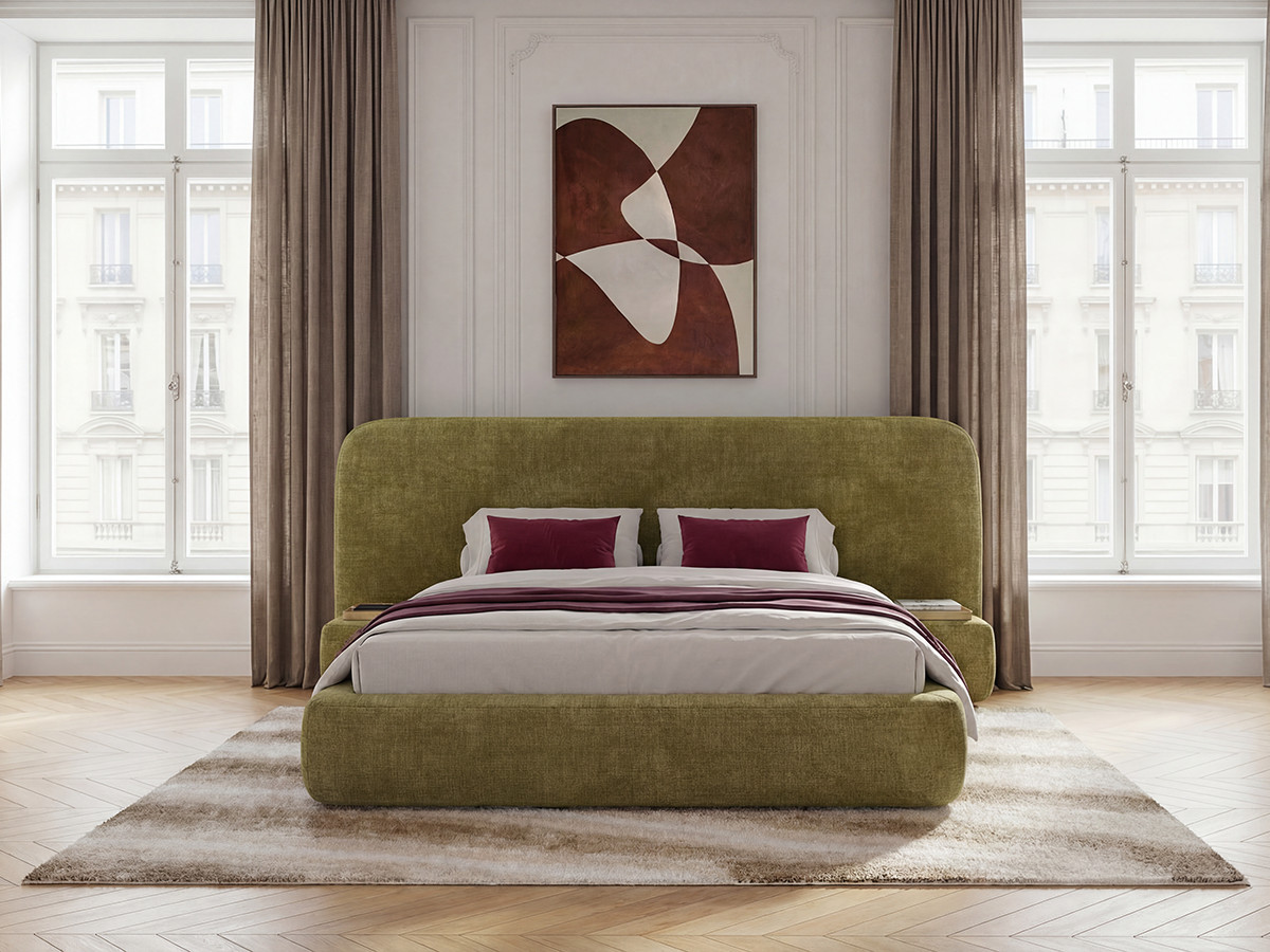 Ensemble avec lit coffre AURAE avec chevets intégrés + matelas hybride vert