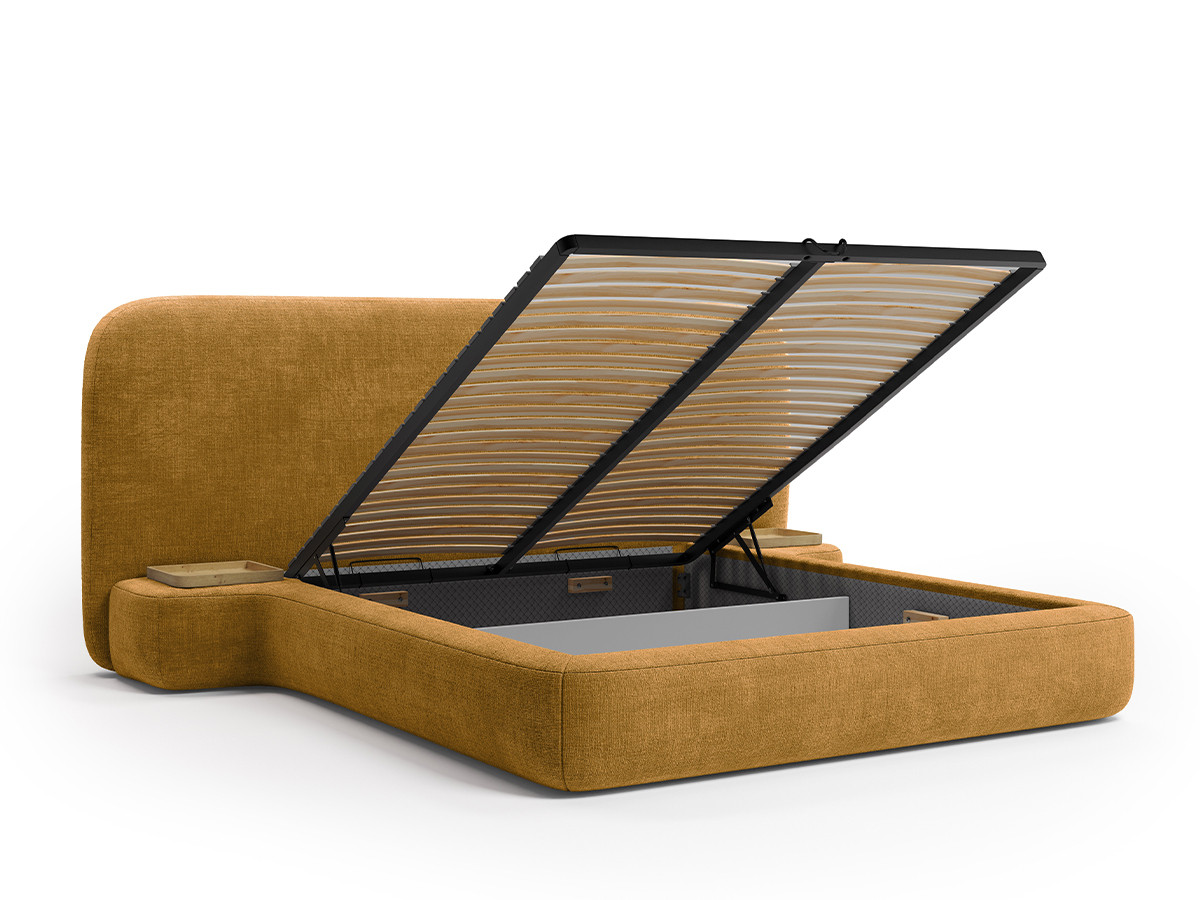 Ensemble avec lit coffre AURAE avec chevets intégrés + matelas hybride jaune — vue 6