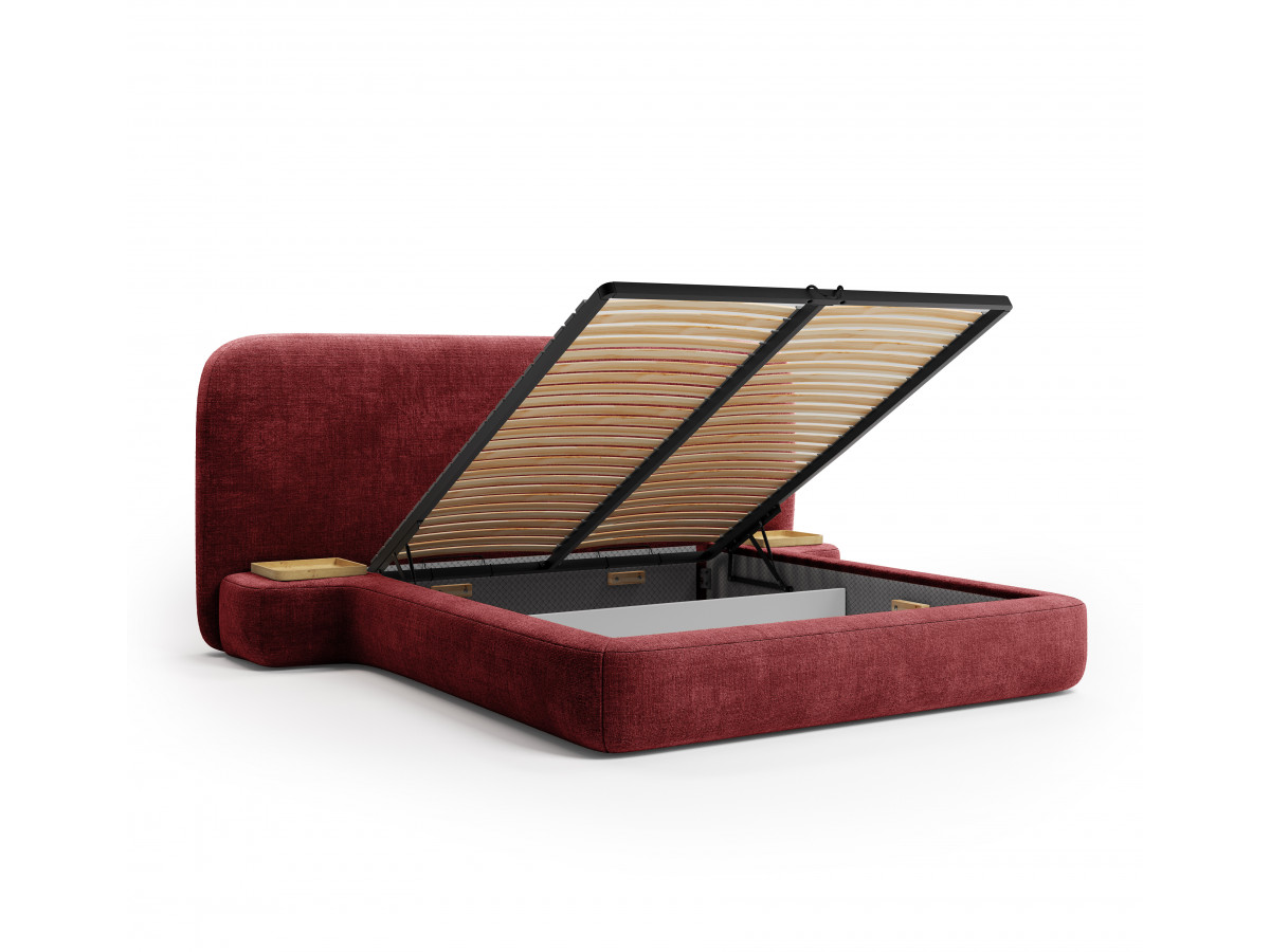 Set met opbergbed AURAE met geïntegreerde nachtkastjes + matras