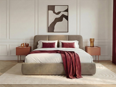Ensemble avec lit coffre MOONA velours lisse + matelas hybride