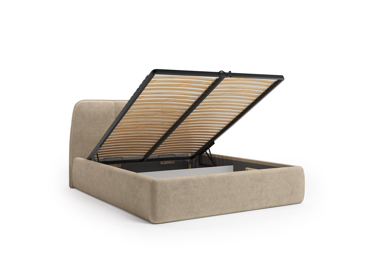 Ensemble avec lit coffre MOONA velours lisse + matelas hybride beige — vue 5