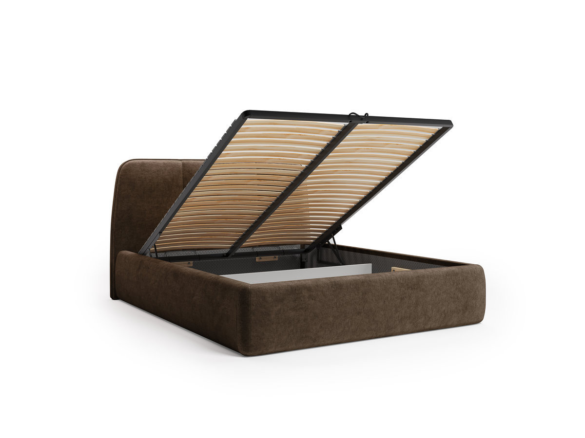 Ensemble avec lit coffre MOONA velours lisse + matelas hybride marron — vue 5