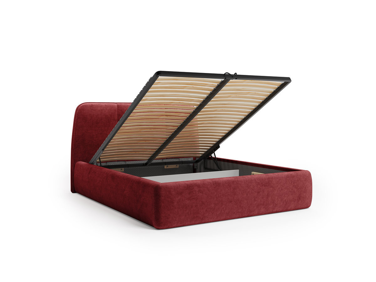 Ensemble avec lit coffre MOONA velours lisse + matelas hybride rouge — vue 5