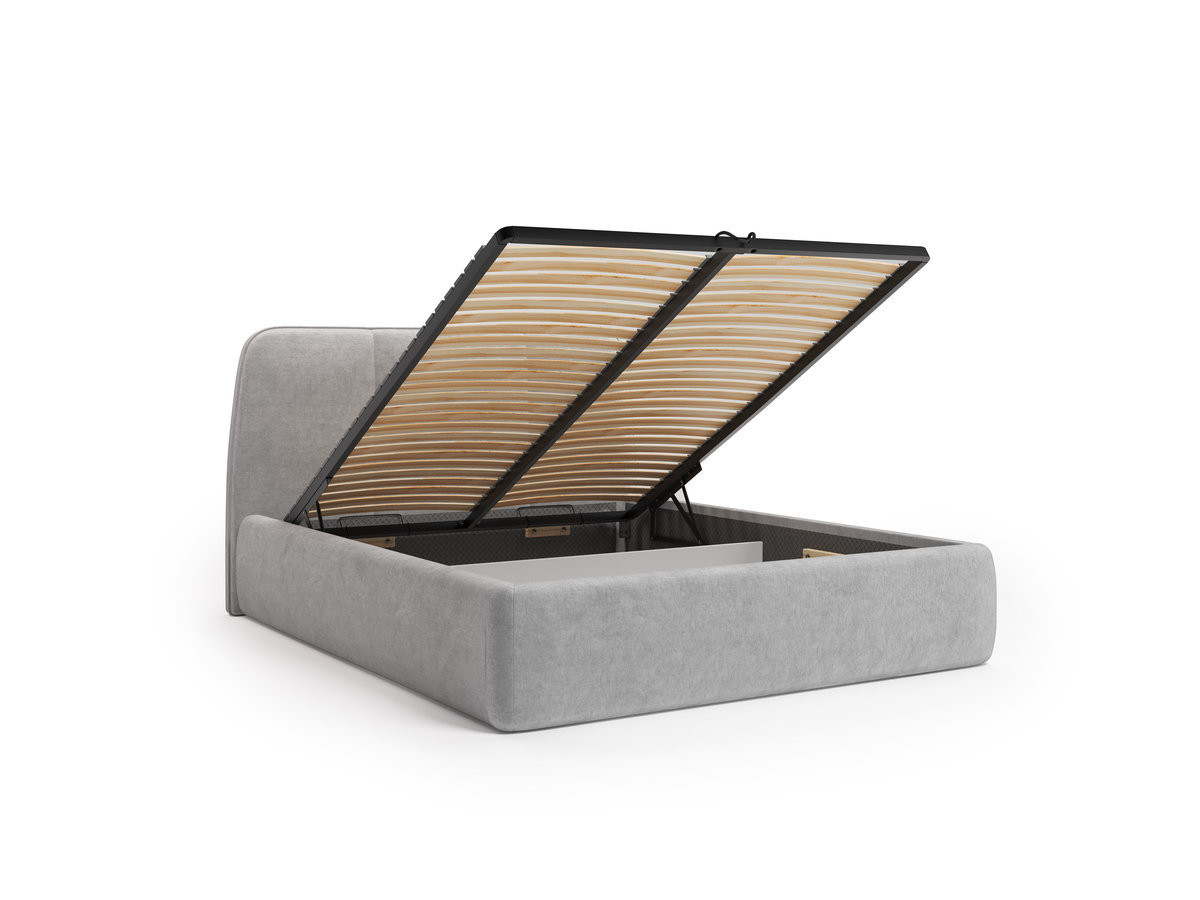 Ensemble avec lit coffre MOONA velours lisse + matelas hybride gris — vue 5