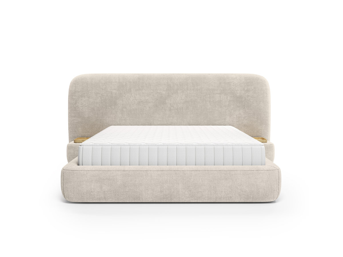 Ensemble avec lit coffre électrique AURAE avec chevets intégrés + matelas hybride beige — vue 6