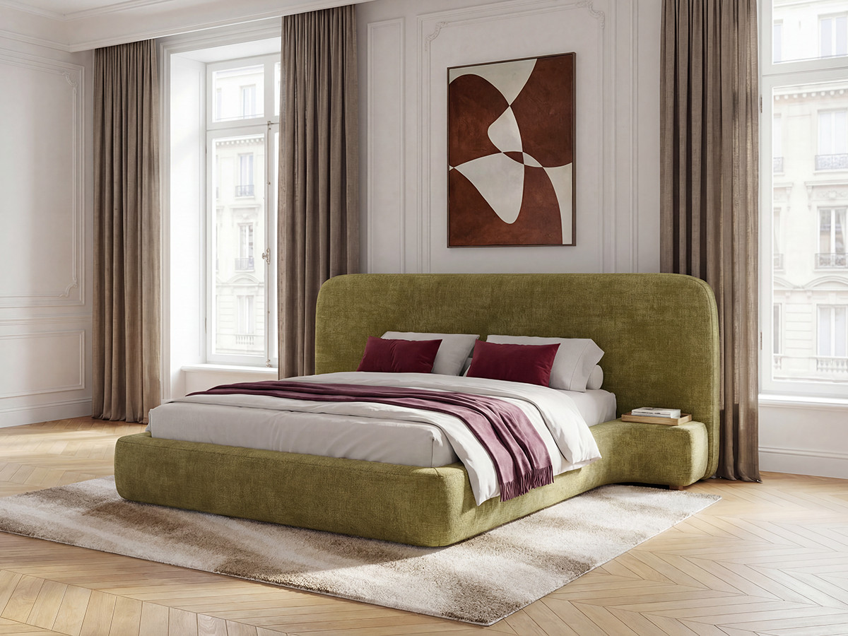 Ensemble avec lit coffre électrique AURAE avec chevets intégrés + matelas hybride vert — vue 4