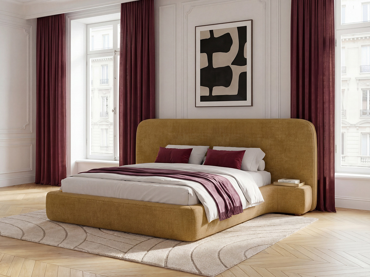 Ensemble avec lit coffre électrique AURAE avec chevets intégrés + matelas hybride jaune — vue 4