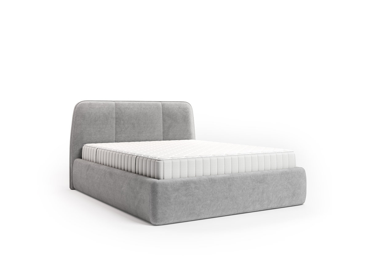 ensemble avec lit coffre électrique moona velours lisse + matelas hybride de couleur gris