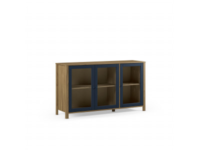 Buffet 3 portes 142 cm LEXIE effet bois et verre trempé