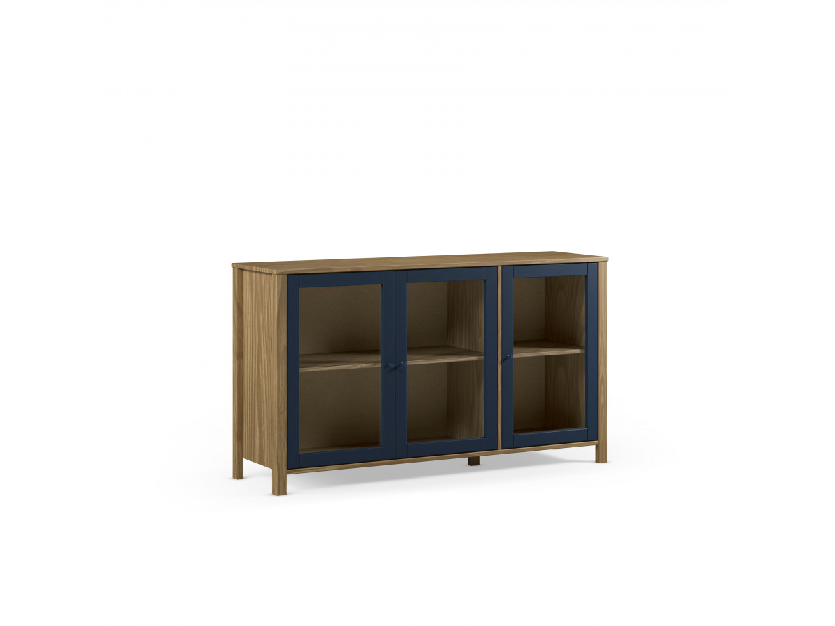 Buffet 3 portes 142 cm LEXIE effet bois et verre trempé — vue 3