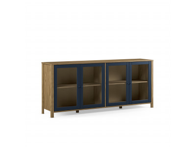 Buffet 4 portes 186 cm LEXIE effet bois et verre trempé