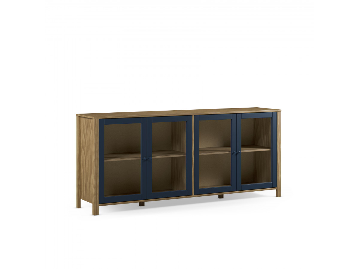 Buffet 4 portes 186 cm LEXIE effet bois et verre trempé — vue 3