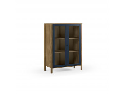 Buffet haut 2 portes 90 cm LEXIE effet bois et verre trempé