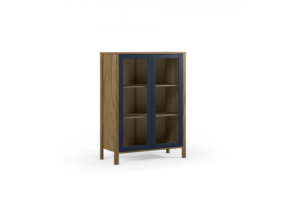 Buffet haut 2 portes 90 cm LEXIE effet bois et verre trempé — vue 3