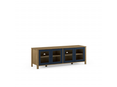 Meuble TV 4 portes 150 cm LEXIE effet bois et verre trempé