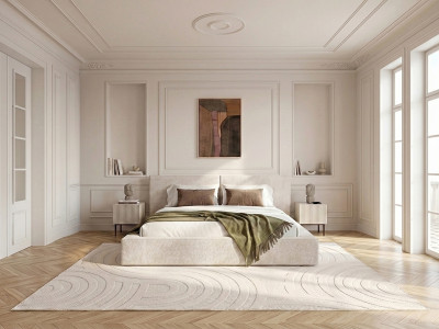 Lit coffre bas VICTOIRE tissu bouclette