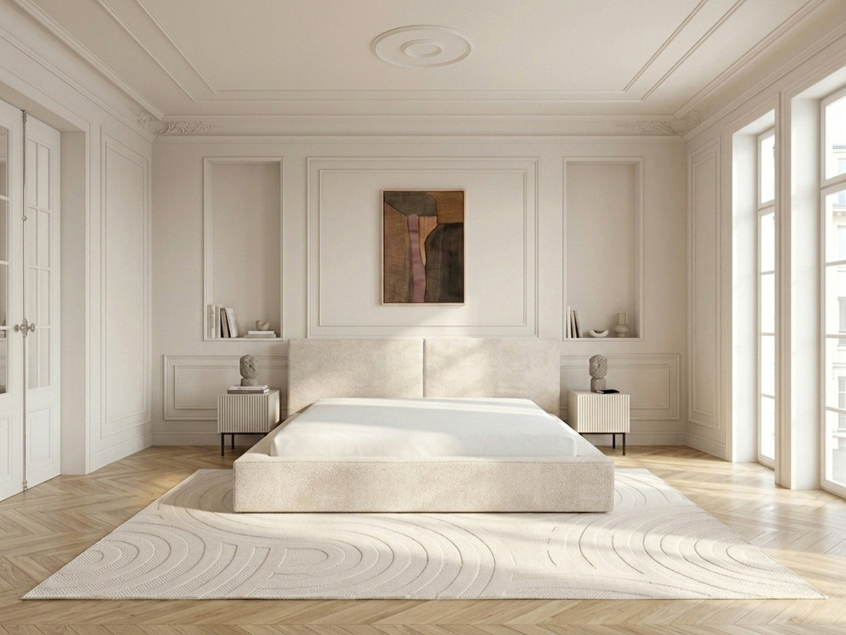 Lit coffre bas VICTOIRE bouclette beige — vue 6