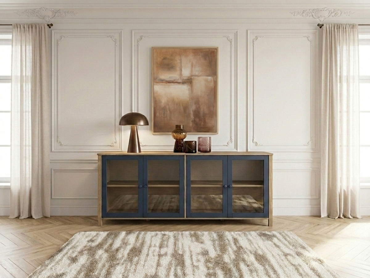 Dressoir met 4 deuren 186 cm LEXIE houteffect en gehard glas