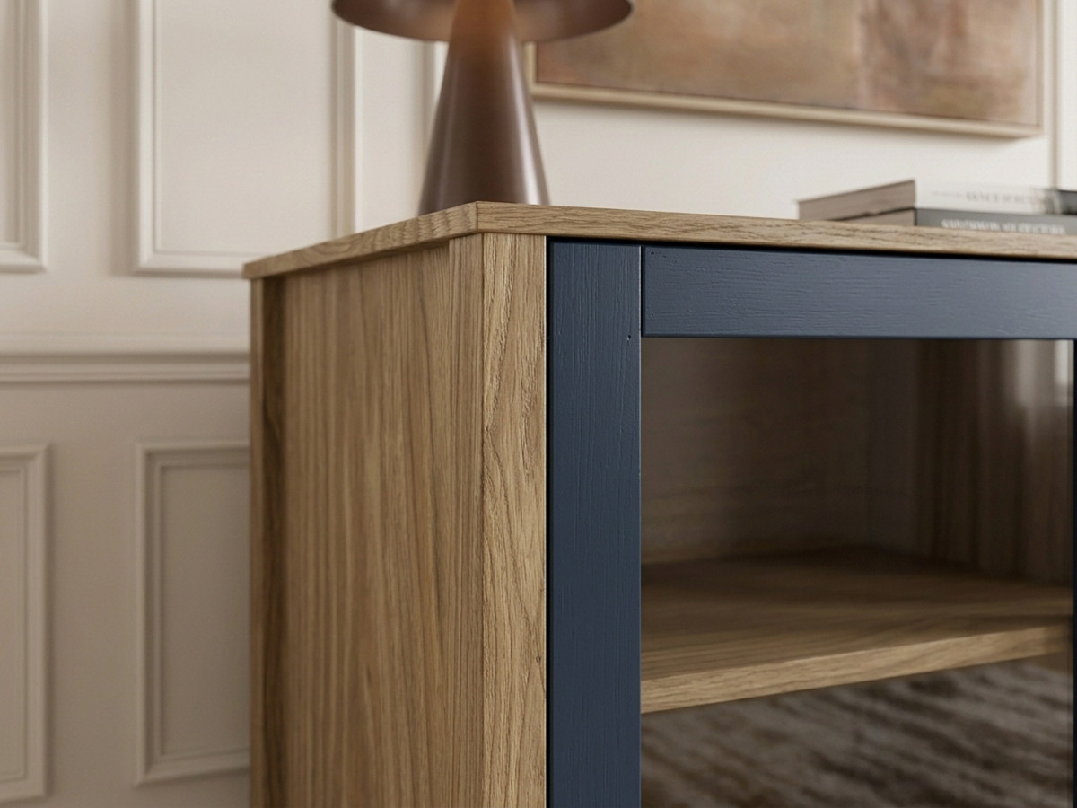 Dressoir met 4 deuren 186 cm LEXIE houteffect en gehard glas