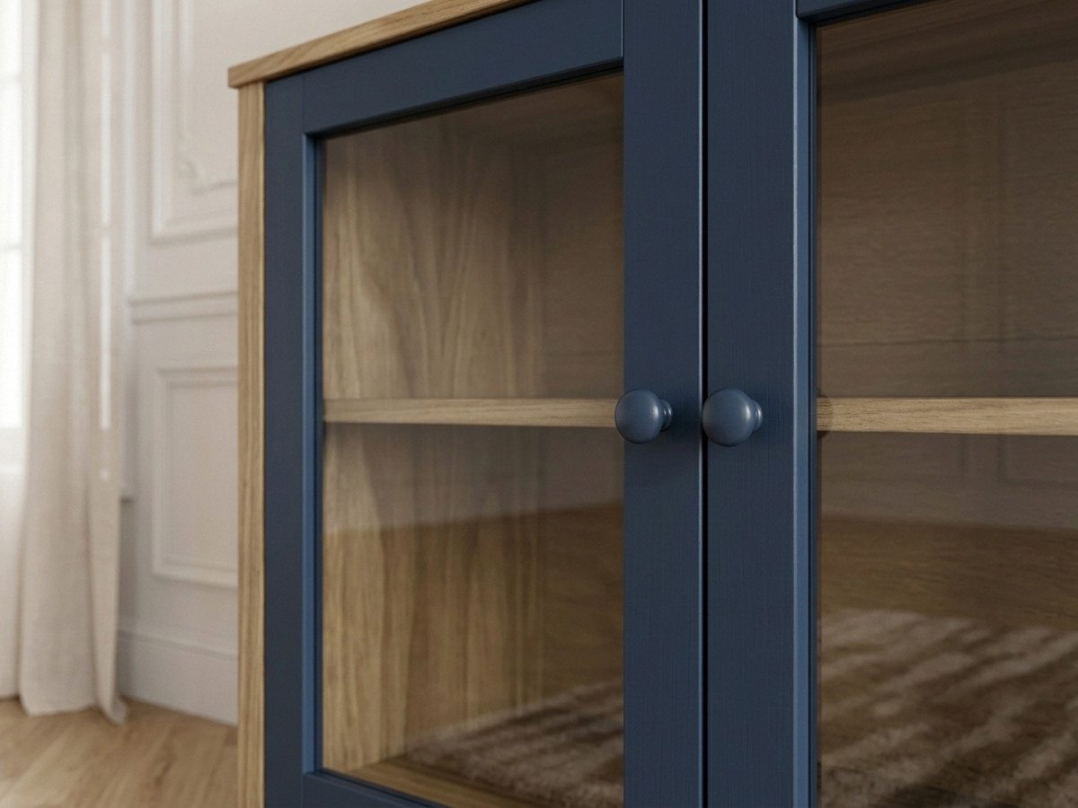 Buffet 4 portes 186 cm LEXIE effet bois et verre trempé — vue 6
