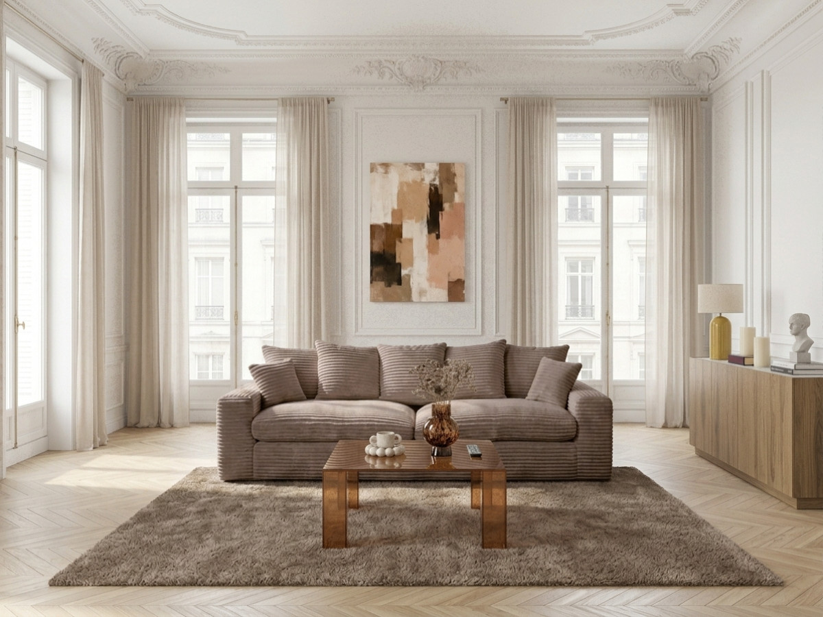 Canapé droit 3 places NEVADA gros côtelé doux taupe — vue 4