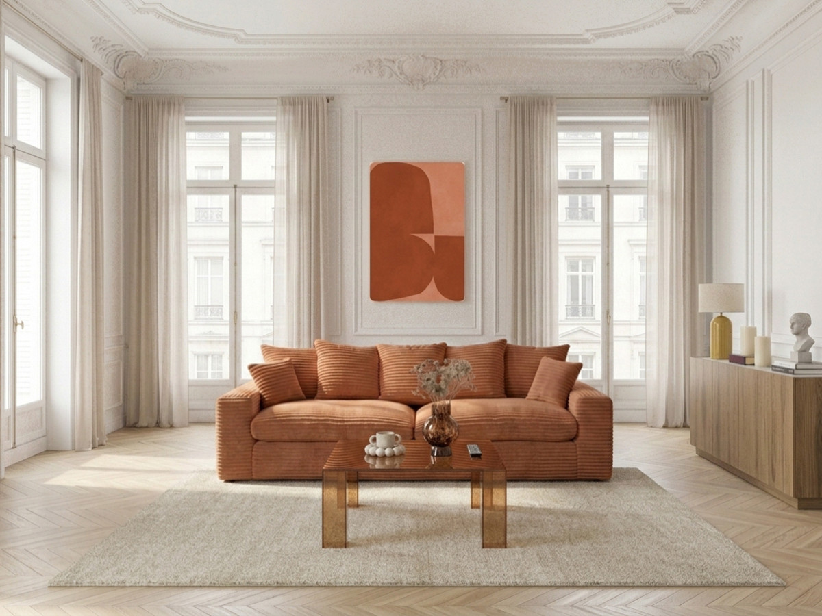 Canapé droit 3 places NEVADA gros côtelé doux orange — vue 4