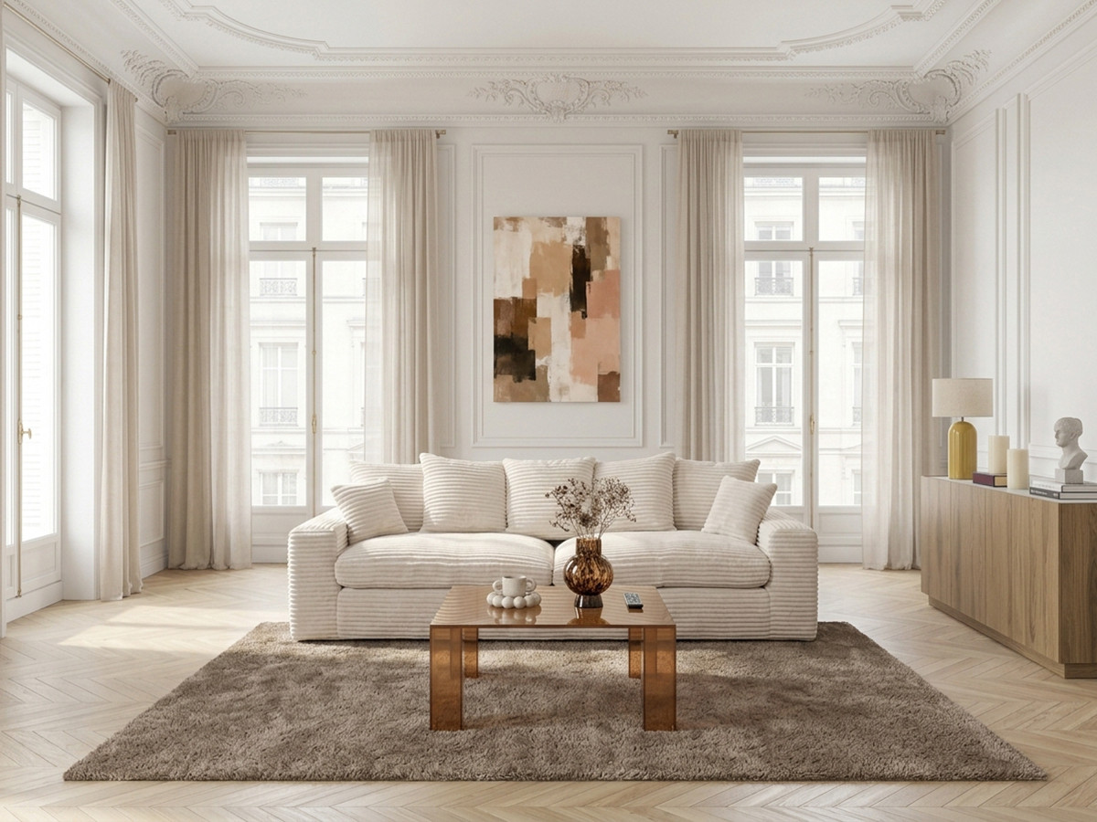 Canapé droit 3 places NEVADA gros côtelé doux beige — vue 4