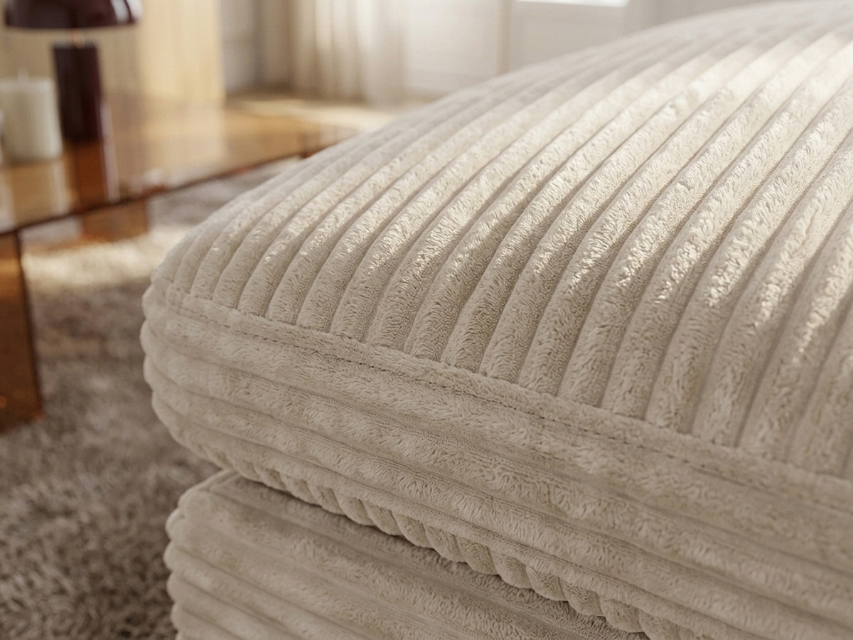 Canapé 3 places causeuse avec assise profonde NEVADA gros côtelé doux beige — vue 5