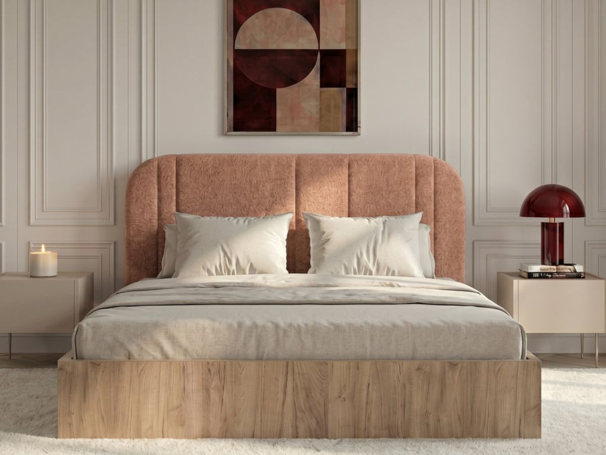 Lit coffre SIDNEY bois clair rose 160x200  BOBOCHIC