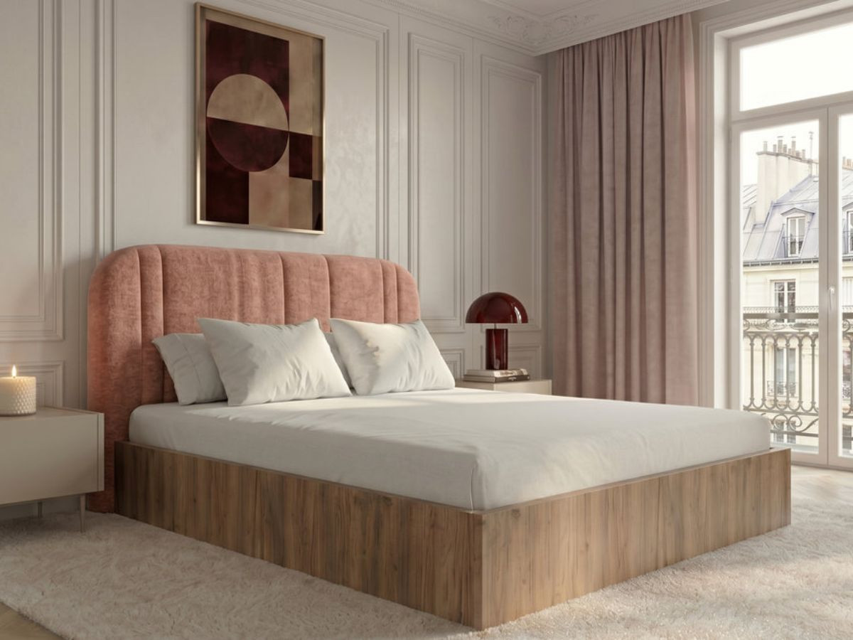Lit coffre SIDNEY bois clair rose — vue 4
