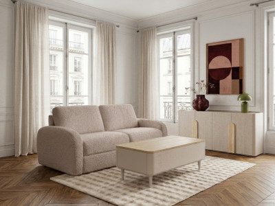 Canapé droit convertible KENAN ouverture express tissu bouclette