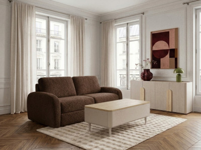 Canapé droit convertible KENAN ouverture express tissu bouclette