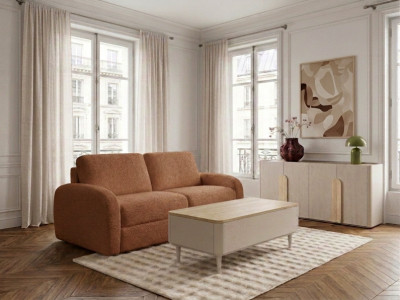 Canapé droit convertible KENAN ouverture express tissu bouclette