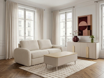 Canapé droit convertible KENAN ouverture express tissu lisse