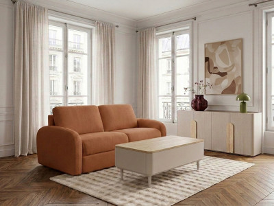 Canapé droit convertible KENAN ouverture express tissu lisse