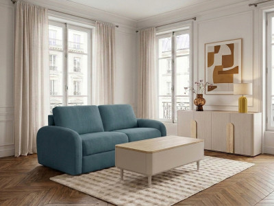 Canapé droit convertible KENAN ouverture express tissu lisse