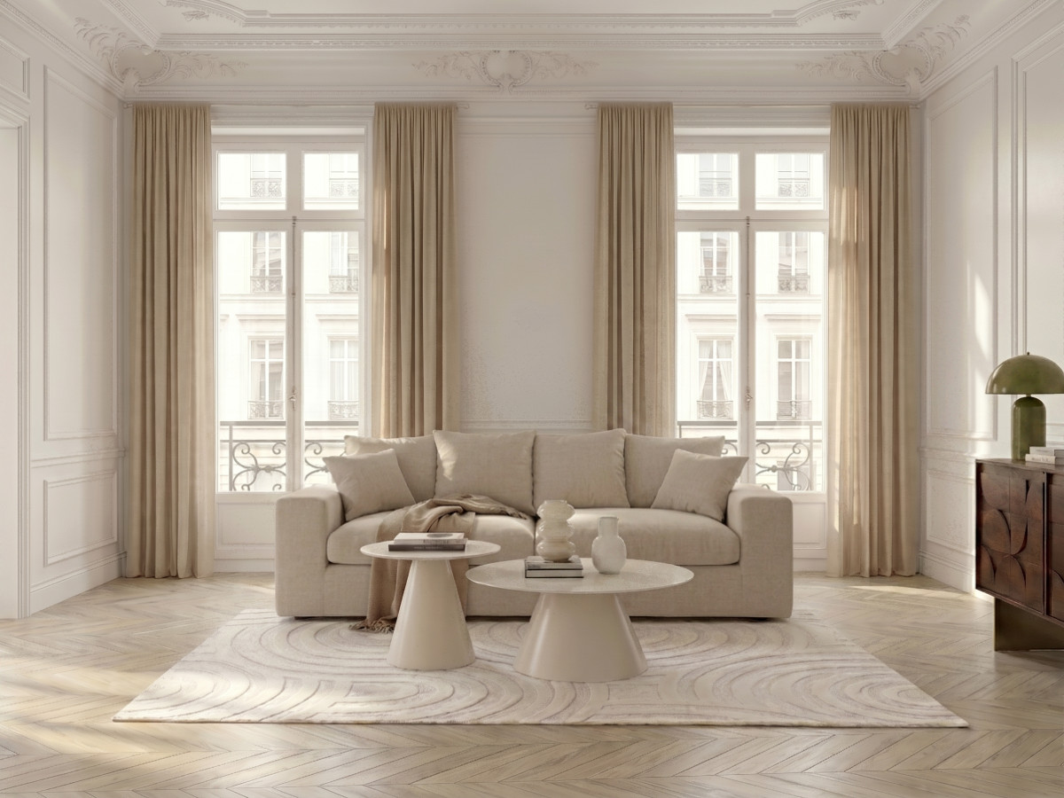 Canapé droit 2 places NEVADA chenille beige