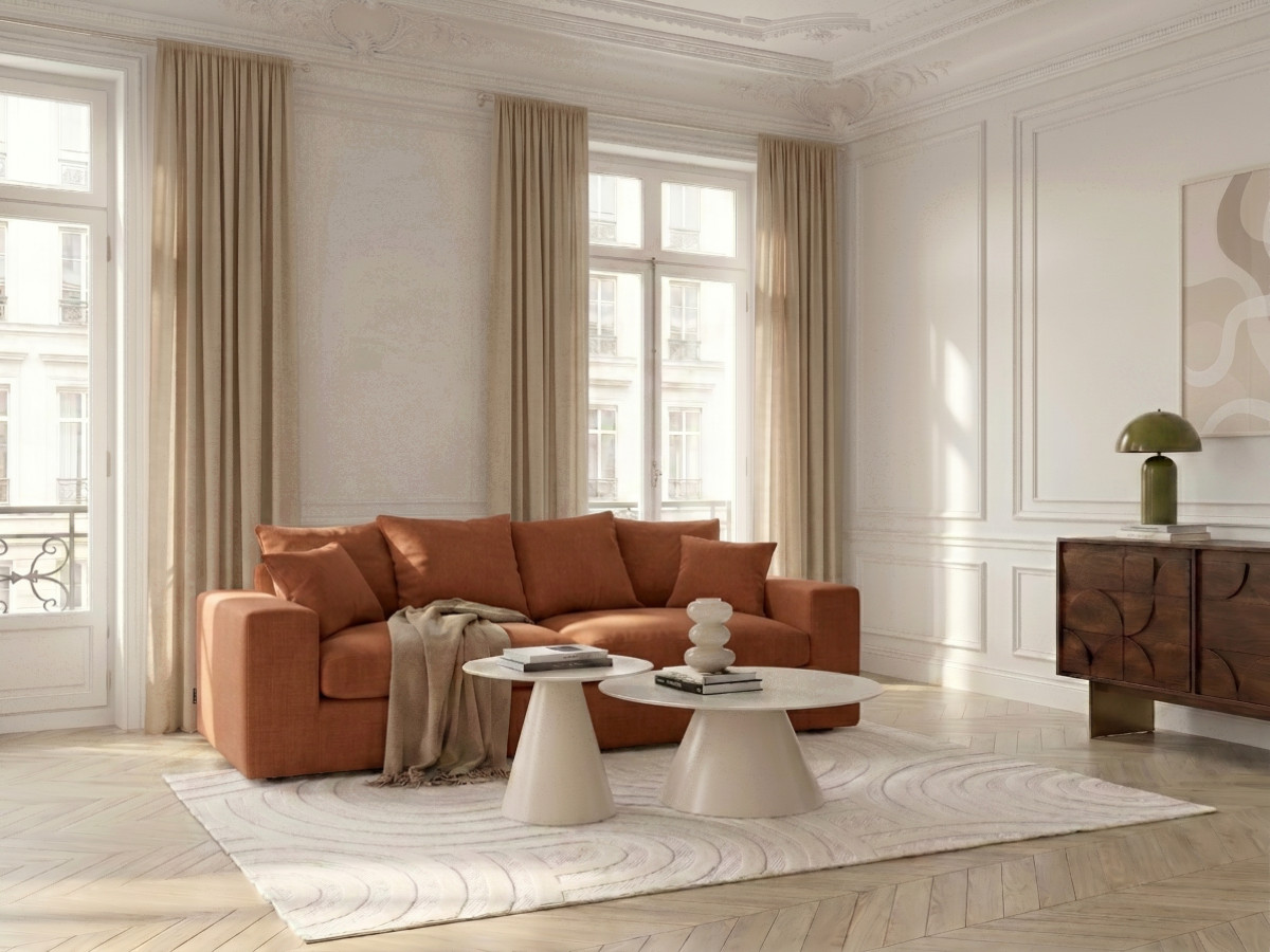 Canapé droit 2 places NEVADA chenille orange