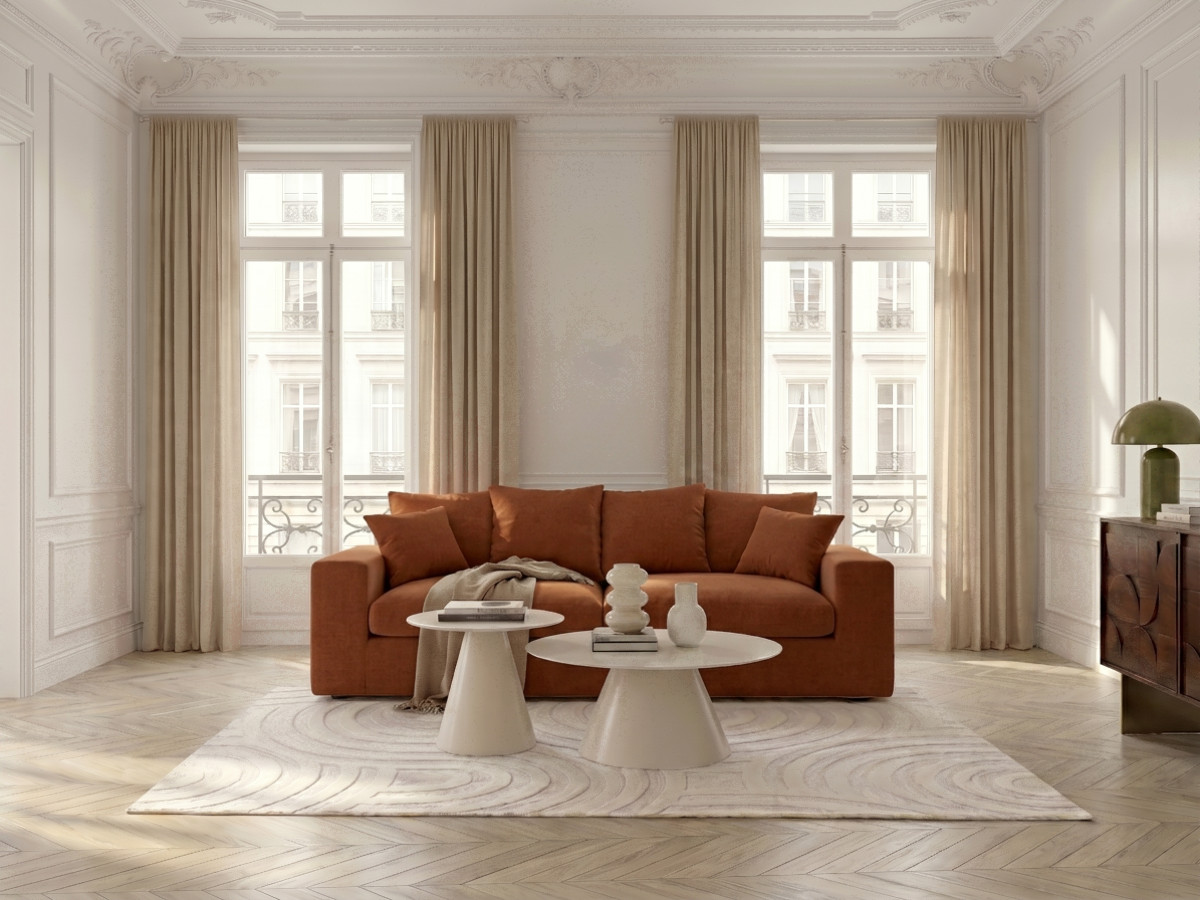 Canapé droit 2 places NEVADA chenille orange — vue 4