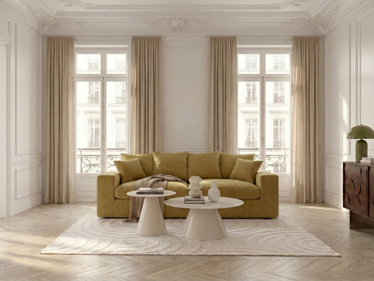 Canapé droit 2 places NEVADA chenille jaune — vue 4