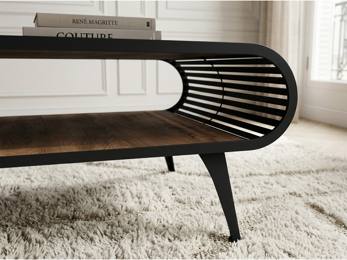 Table basse avec niche 120 cm BILLIE effet bois et métal — vue 6